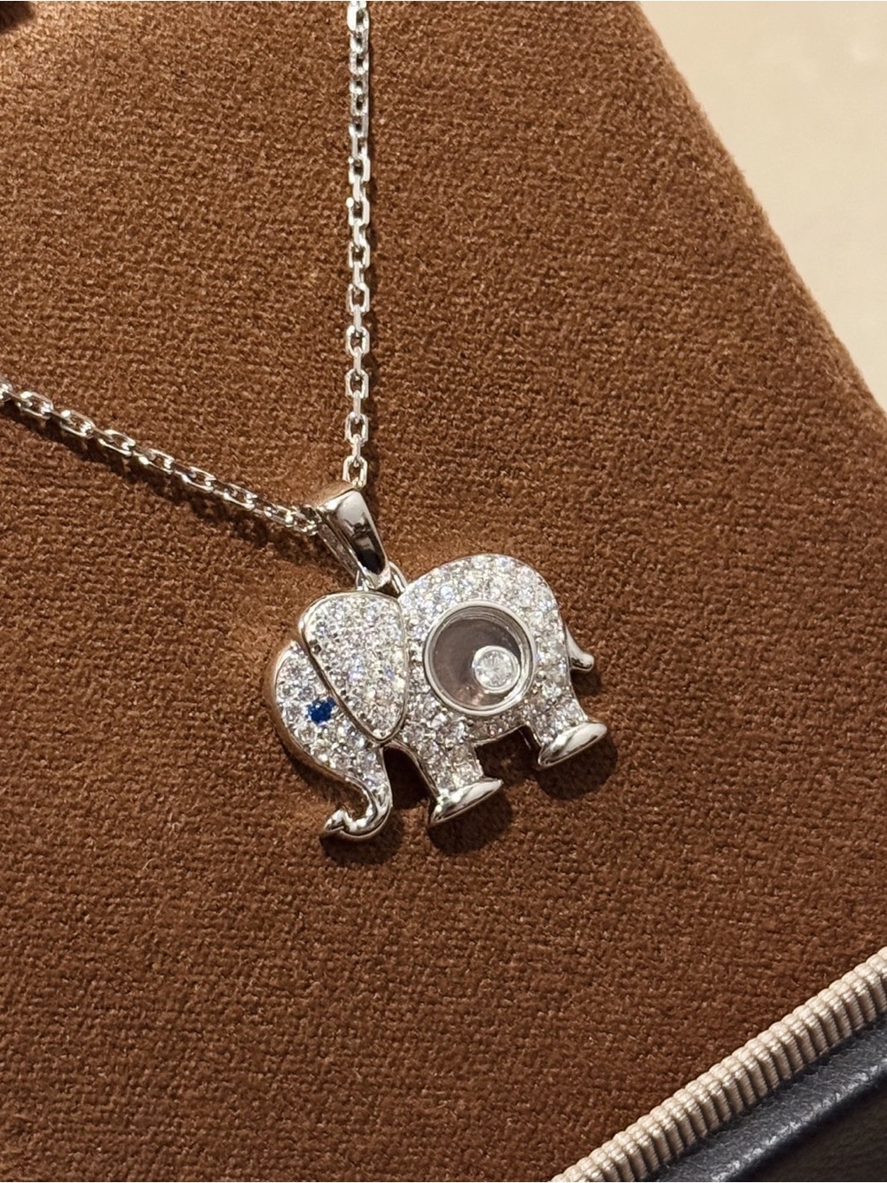 Chopard Silver Elephant Pendant Necklace with White & Blue Accents